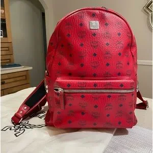 Vibrant Red and Silver Studded Backpack MCM Visetos Studded Medium Stark M Backpack Red 462349  main image 4